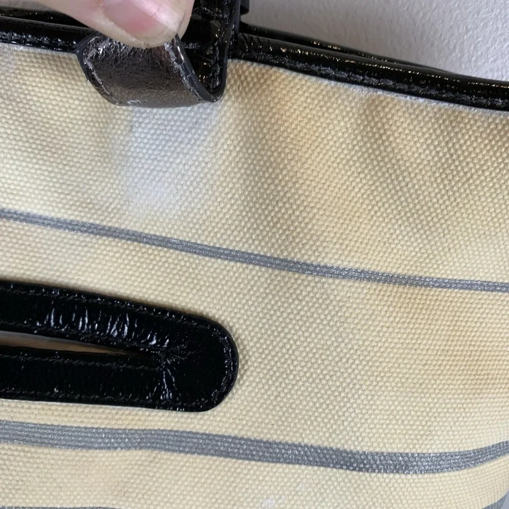 Brighton Graham Embroidered Tote Bag BlackWhiteSilver Canvas/Leather *Yellowed*